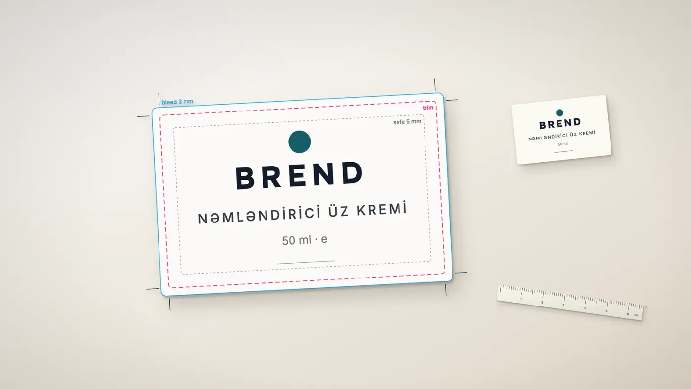 Label printing blog: label artwork with crop marks, bleed and safe area guides