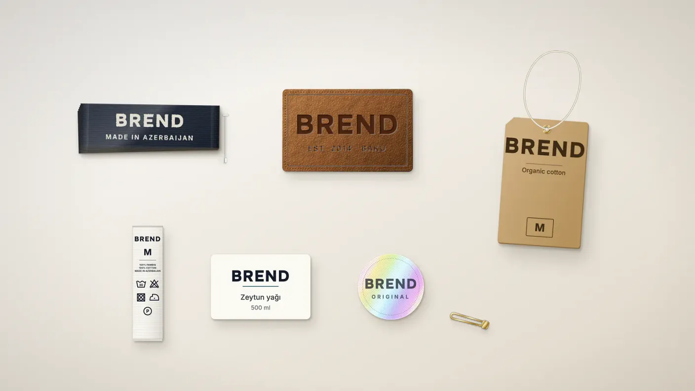 Products we price in a label printing quote: woven label, leather patch, hang tag, care label, sticker and hologram